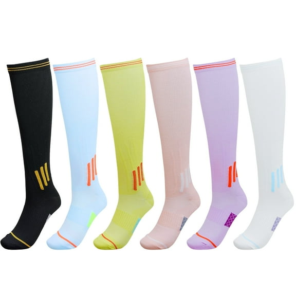 Lumikrypt 6 Pair Compression Socks for Men and Women, 20-30 mmhg Leg Compression Socks, Unisex Compression Athletic Socks for Running, Exercise, Traveling and Hiking.