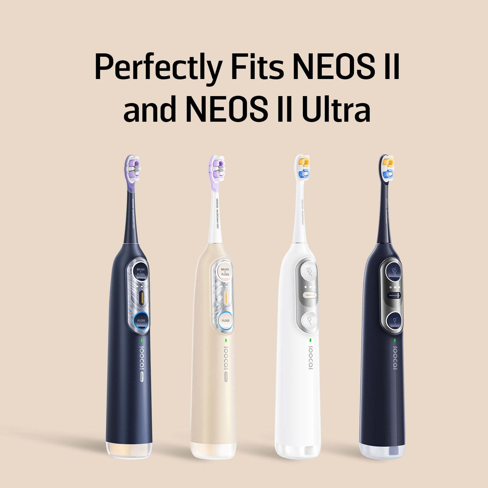 Soocas Multiclean Ultra Soft Electric Toothbrush Replacement Heads, Compatible with both NEOS II and NEOS II Ultra, 2 Brush Heads, White