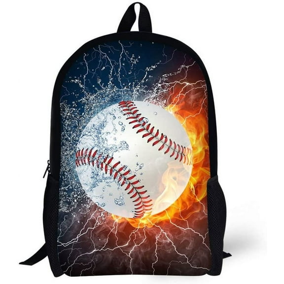 BTEPSGA Baseball Book Bags Black Backpack for Man 17 Inch Combustion Pattern Cool Design School Bags