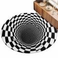 Abstract Black White Checkerboard Swirl Round Rug 5ft Vortex Illusion ...