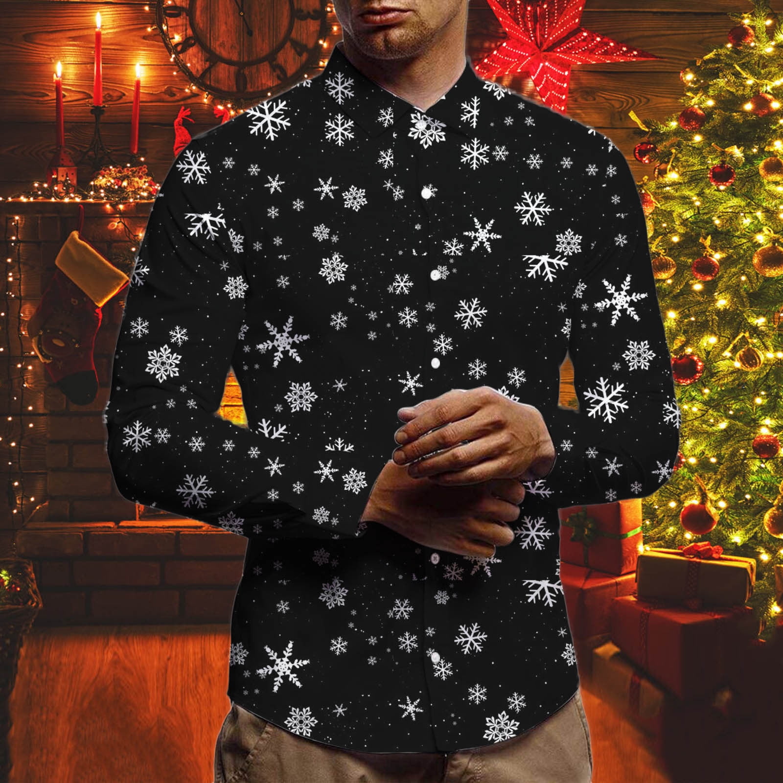 Chemise Homme De Noel Chemise De Noël Verte Imprimée Pour Homme