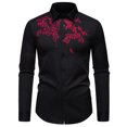 thumbnail image 2 of Styesk Chemises pour Hommes Hommes Décontracté Mode Broderie Impression Bouton Manches Longues Col Rabattu Blouse Chemise, 2 of 8