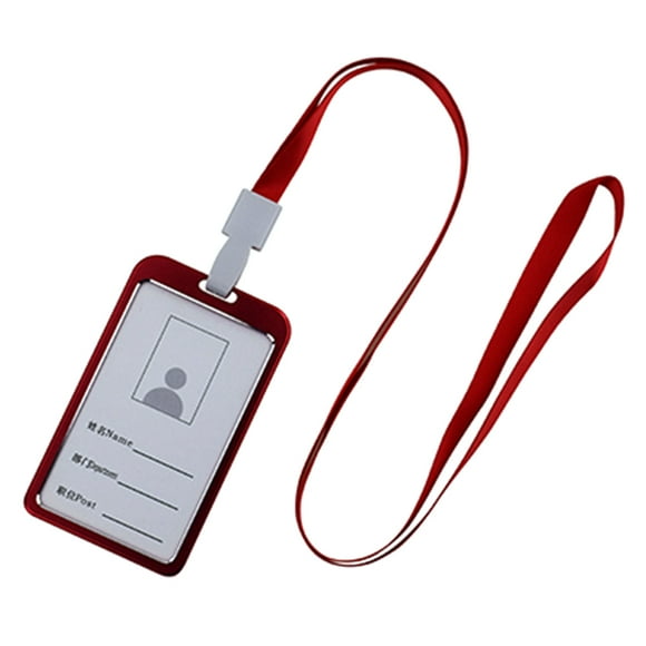 Vertical Aluminum Alloy ID Card Holder with 16.93in Lanyard - Ultra-Thin Lightweight Work Badge Case, Smooth Rounded Corners, Secure for Business/Employee Cards - Ideal for Office/Hospital/School Use