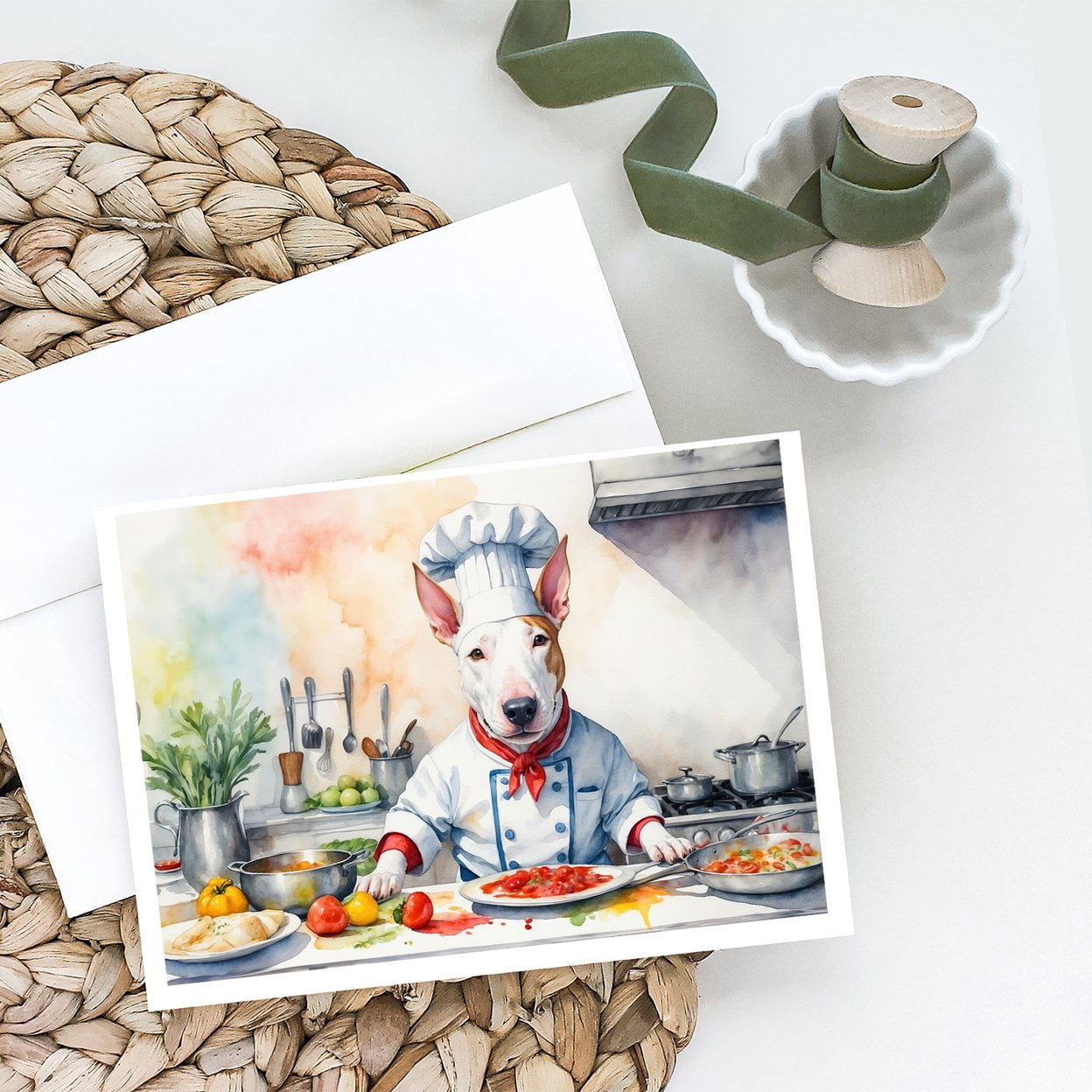 Bull Terrier The Chef Greeting Cards Pack of 8 7 in x 5 in