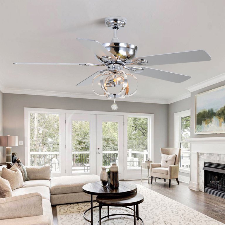 52 Crystal Ceiling Fan with Remote Control, Indoor Ceiling Fan with Led  Light, Reversible Motor and Blades, Ultra-Quiet Low Profile Ceiling Fan for  Bedroom, Living Room, Kitchen, JA3822 - Walmart.com