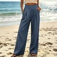 thumbnail image 5 of TEAJOPSUU Womens High Waist Wide Leg Pants Wide Waistband Pleated Trousers with Pockets Business Casual Work Office Wear Navy, 5 of 9