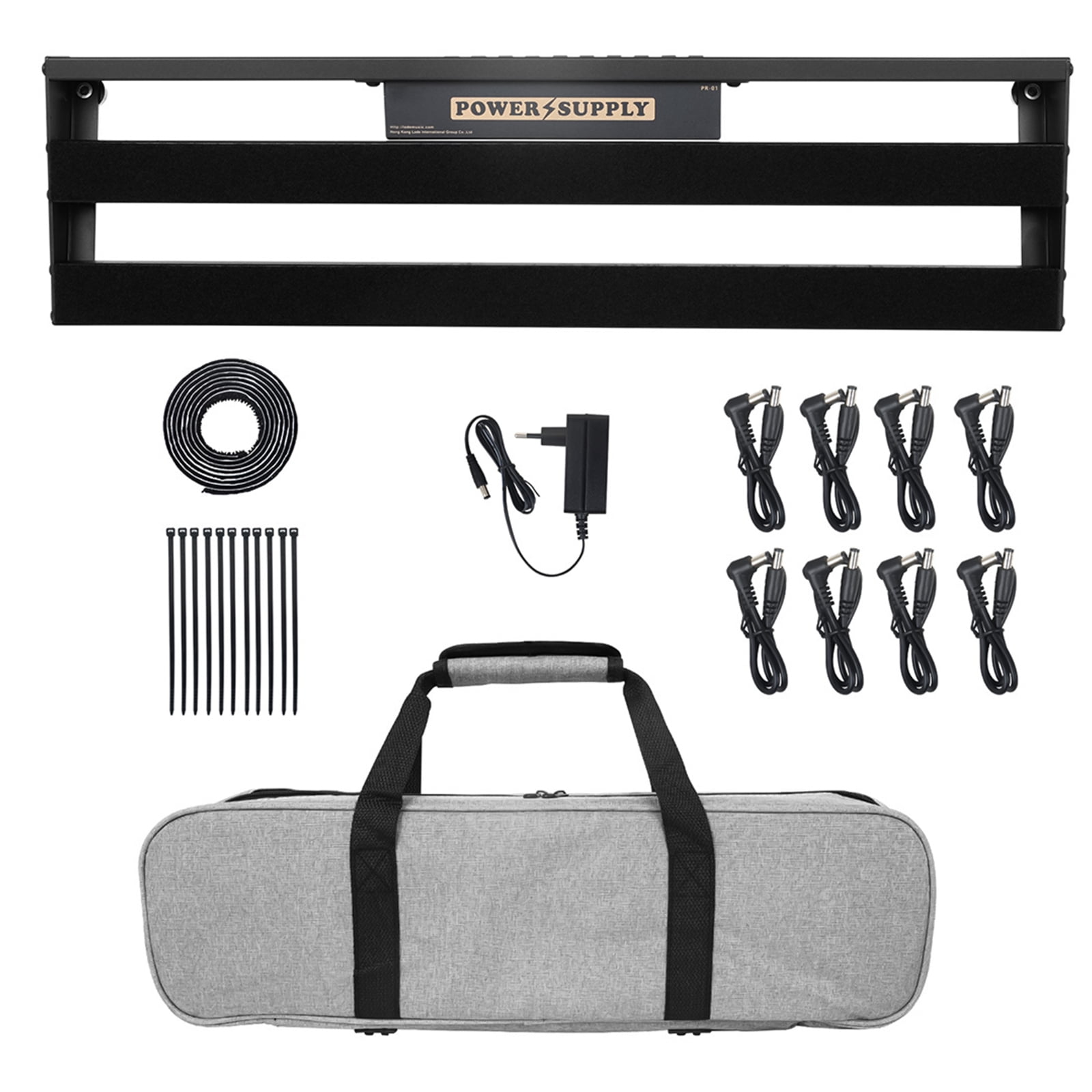 Aluminium Alloy Black Guitar Effect Pedalboard with Bag, Pedal Cable Guitar Pedal Board Set with Built-in Power Supply