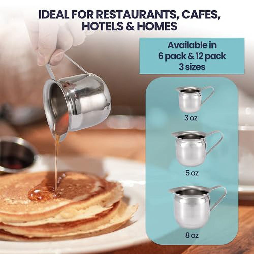 [6 Pack] 5 oz Creamer Pitcher - Stainless Steel Bell Creamers, Mini Cup Container for Serving Milk, Coffee Cream, Salad Dressing, Maple Syrup, Sugar, Espresso Machine for Restaurant, Cafes, Home use