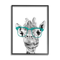 Stupell Industries Fun Giraffe In Glasses Animal Animals & Insects Painting Black Framed Art Print Wall Art