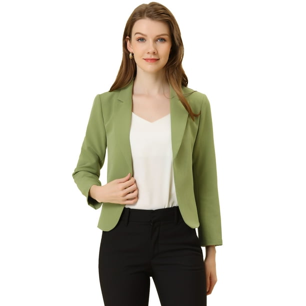 Chaqueta abierta de la chaqueta del traje de la cosecha del trabajo de la oficina del frente de las mujeres Aguacate Verde-Sólido S