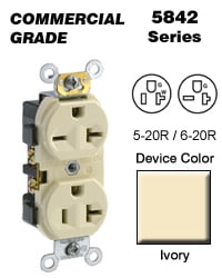 Leviton 5842-I Duplex Receptacle Dual Voltage Commercial Grade 5-20R_6-20R 20A 125 250V... by