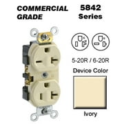 Leviton 5842-I Duplex Receptacle Dual Voltage Commercial Grade 5-20R_6-20R 20A 125/250V Side Wired - Ivory