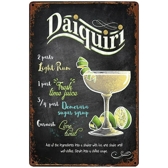 Original Vintage Design Daiquiri Cocktail Recipe Tin Metal Signs Wall Art | Thick Tinplate Print Poster Wall Decoration for Beer Bar/Kitchen