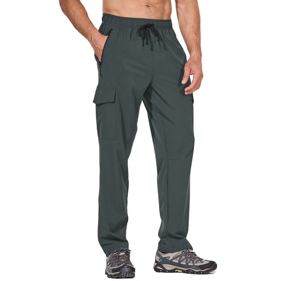 BALEAF Men's 32'' Hiking Pants Cargo Pockets Lightweight Water Resistant Quick Dry Travel UPF 50 Running Gray XL
