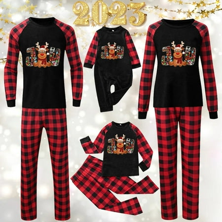 

LEEy-world Christmas Presents Matching Family Pajamas Sets Christmas Pj S Letter Print Top And Plaid Pants Jammies Sleepwear B 3XL