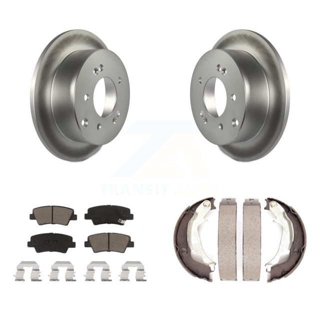 Transit Auto Rear Disc Coated Rotors Ceramic Pads and Parking Brake Shoes Kit for Car 2010-2013 Kia Soul KGC-103218