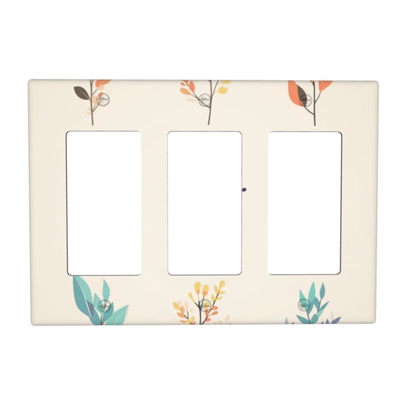 Colorful Leaf Vibrant Illustration Switch Cover Decorative Wall Plate 3-Gang Standard Size