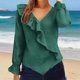 thumbnail image 2 of Camisetas de Cuello en V de Manga Larga para las Mujeres Blusa de Ruffle Casual Camiseta de Trabajo Tops, Tops de Manga Larga de Moda para las Mujeres 2025 Pullover Suelto, 2 of 6