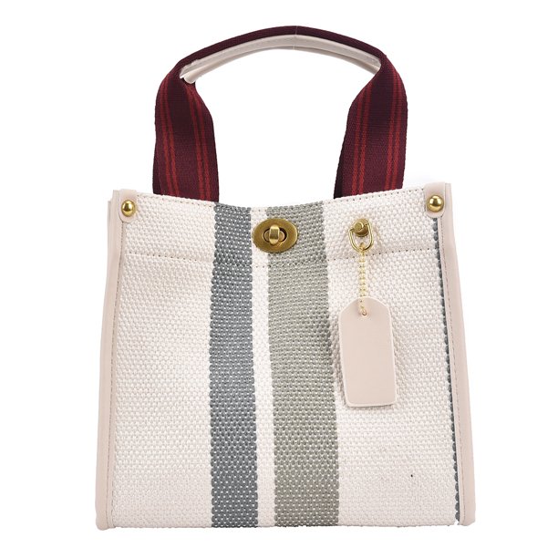 Bolso de hombro Rayas Casual Asa superior Gran capacidad Tote Bags ( S) Blanco