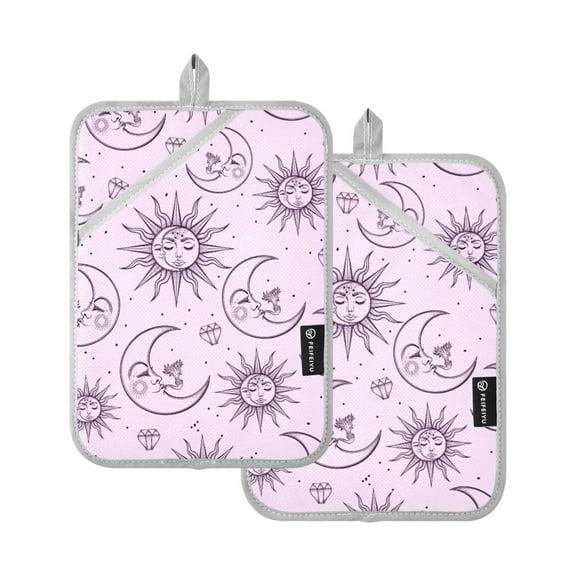 Bohomia Moon and Stars Pot Holders Set of 2 Heat Resistant Kitchen Oven Gloves Potholder Cooking Baking Microwave Mitts