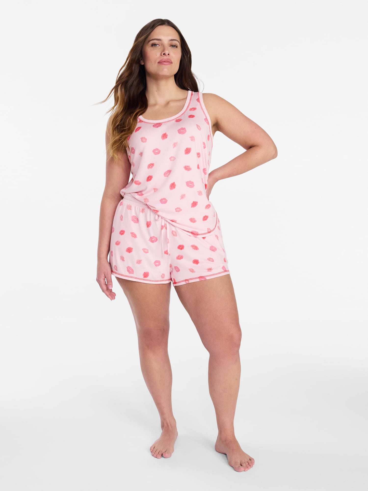 Joyspun Women's Cozy Lounge Collection Hacci Knit Tank Top and Shorts Pajama Set, 2-Piece, Sizes XS-3X