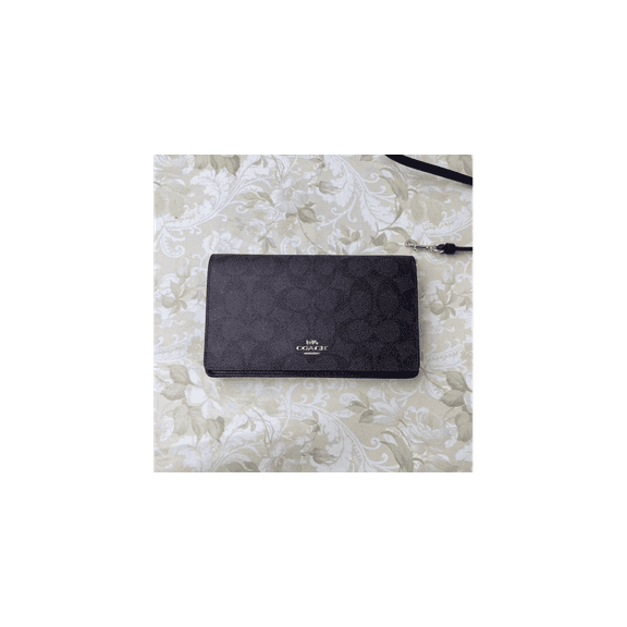 Coach Women's Anna Foldover Clutch Crossbody Bag in Signature Canvas (Brown / Black)