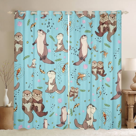 Homewish Kawaii Otter Black Out Curtains for Preppy Child,Cartoon Animal Curtains Pack of 2 (42x63 Each),Koi Fish Bedroom Curtains,Luxury Bedroom Decor