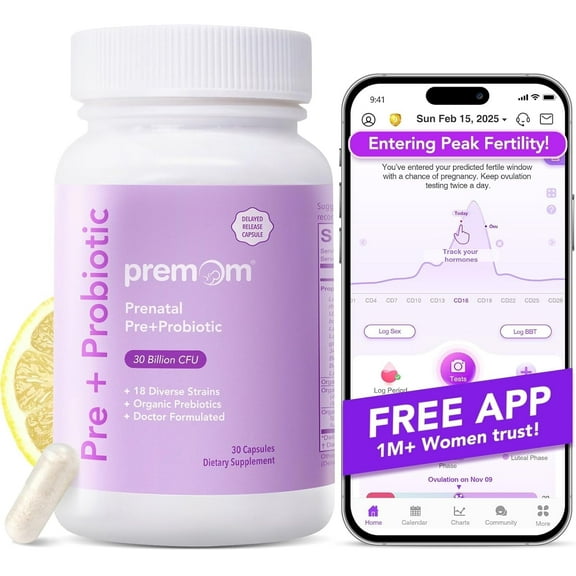 Premom Prenatal Pre & Probiotics for Women - 30 Billion CFU, 18 Diverse Strains