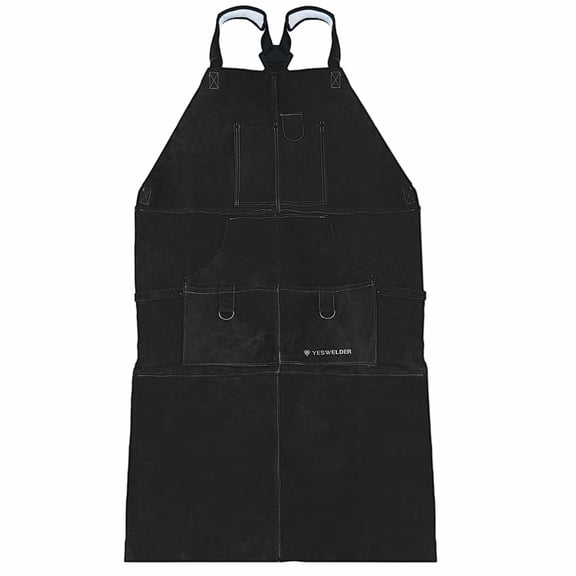 Heavy-Duty Leather Welding Apron - Heat & Flame Resistant Cowhide with 6 Pockets - Adjustable 41" Blacksmith Apron for Men/Women by YESWELDER