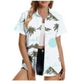 thumbnail image 2 of Shirts for Women under $10 Short Sleeved Hawaiian Printed Button Up Turndown Collar Top Blue S, 2 of 5