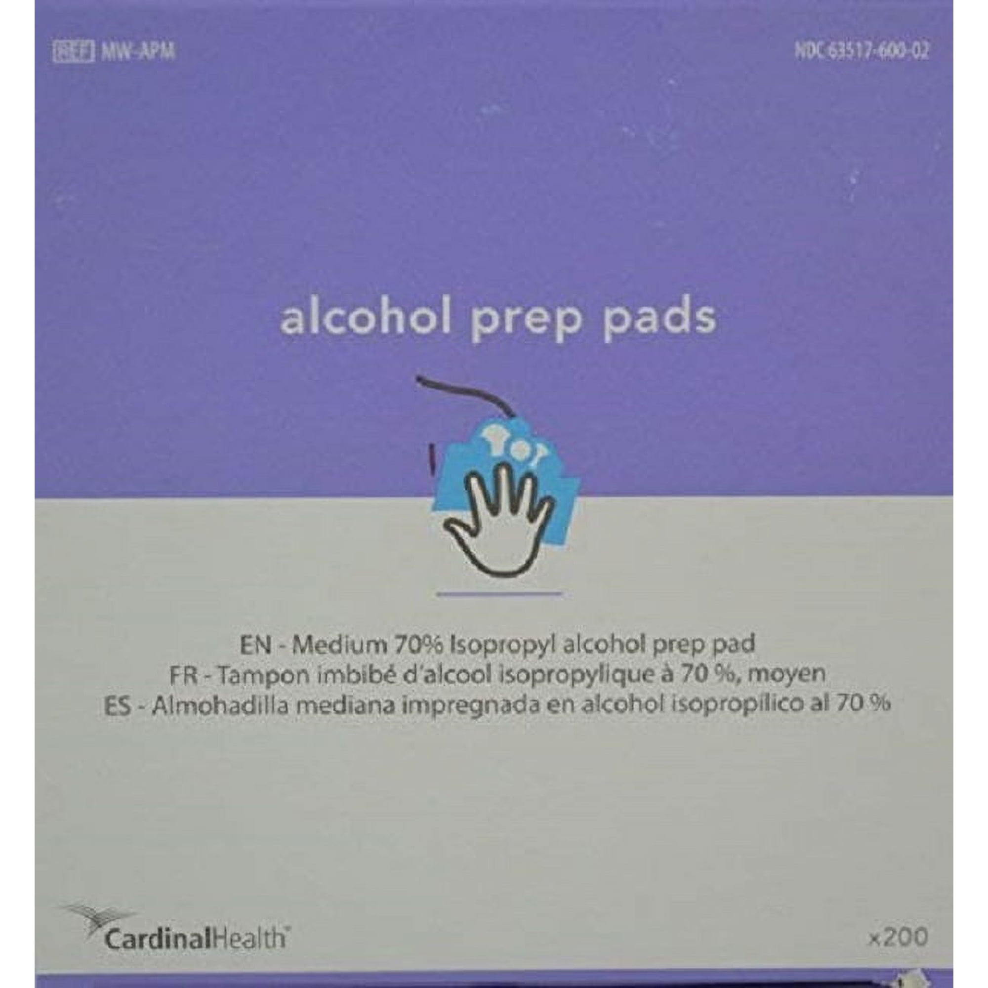 Cardinal Health Alcohol Prep Pad, 2-Ply, Medium, Box of 200