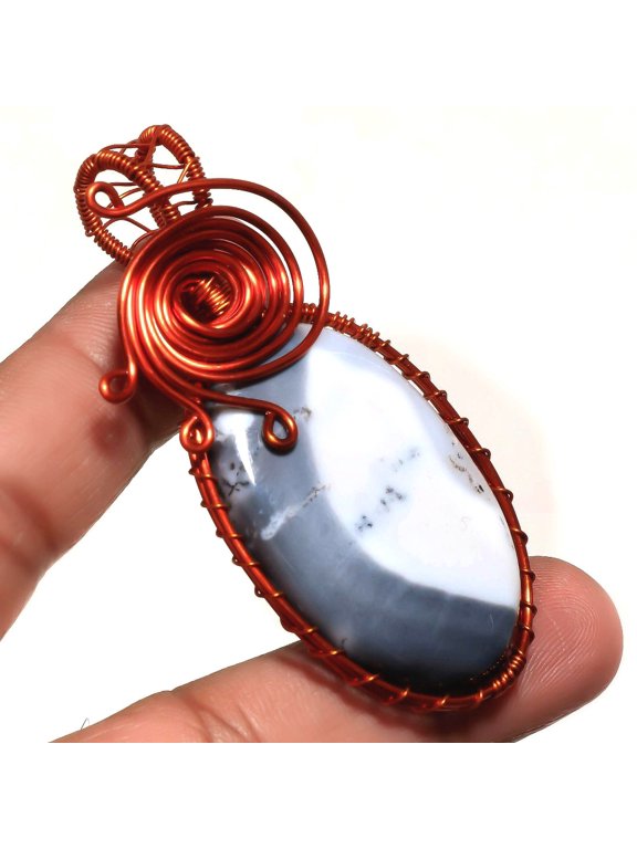 Dendritic Opal Wire Wrapped Handcrafted Copper Gift Jewelry Pendant 2.6" SA 1383