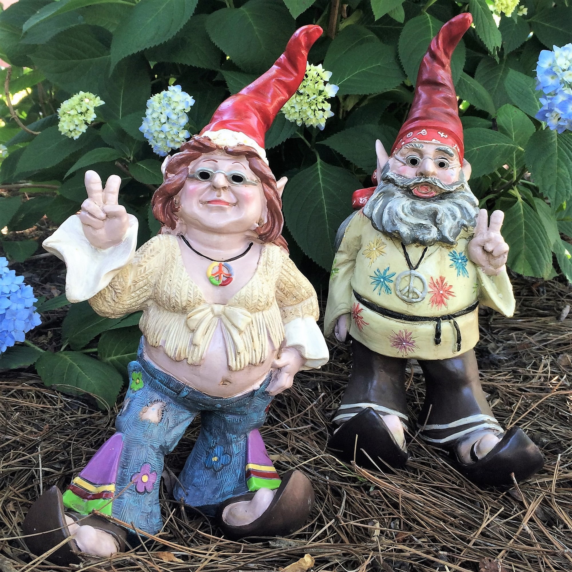 Nowaday Gnomes - The 60's Janice "Chick" Flower Child Hippie Gnome Home & Garden Gnome Statue 14"H
