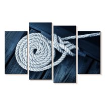 Elephant Stock Nautical Dock Rope Wall Art - Horizontal Multi Panel Canvas - Living Room Wall Decor - Nautical Multi Panel - Black And Blue Decor - 30" x 18"
