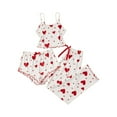 thumbnail image 6 of ZQUUVOU Women's Pajamas 3 Piece Sets Knit Ribbed Heart Print Camisole Shorts and Long Pants Soft Sleepwear Red, 6 of 6