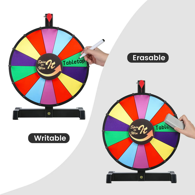 Voilamart 12 Tabletop Spinning Prize Wheel 12 Slots with Durable Plastic Base, Dry Erase, 2 Pointer, for Fortune Spin Game in Party Pub Trade Show