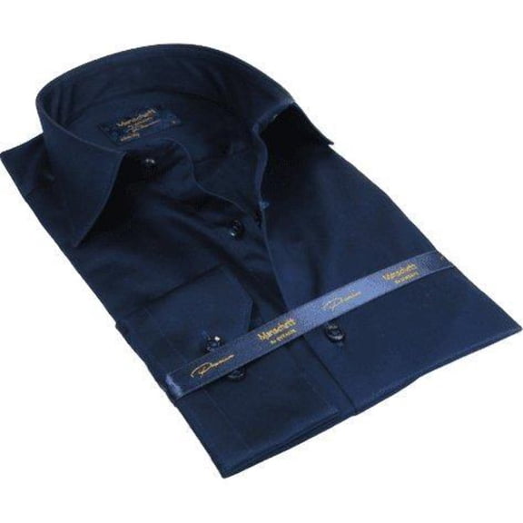 Men 100% Sateen Cotton Shirt Manschett Quesste Turkey Slim Fit 4010-07 Navy Blue