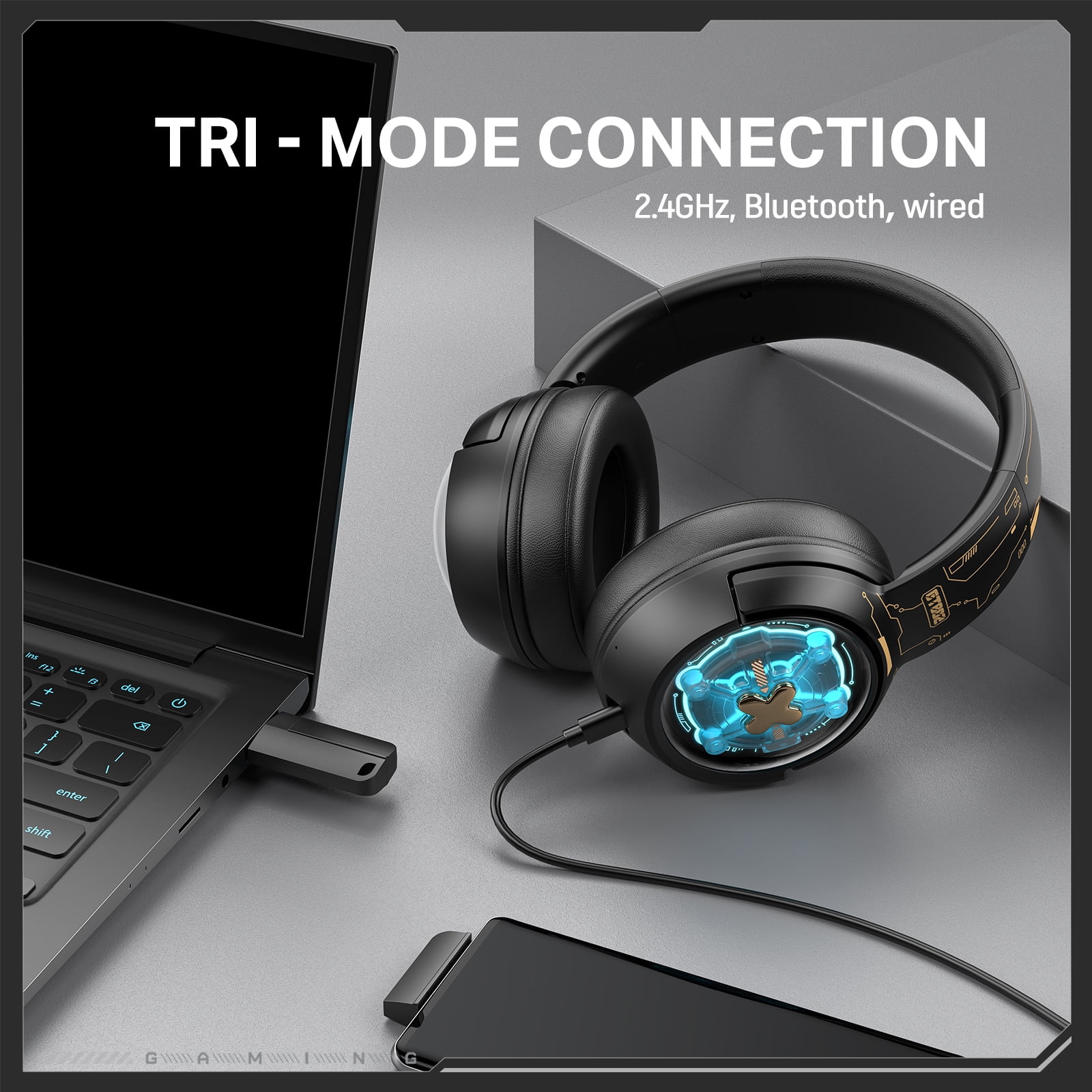 Siivton Wireless Gaming Headset with 2.4G Dongle & Bluetooth 5.3, 50mm Driver, 1000mAh Battery, 20H Playtime, Noise Cancelling Mic for PS5,PS4,Switch,PC,Phone