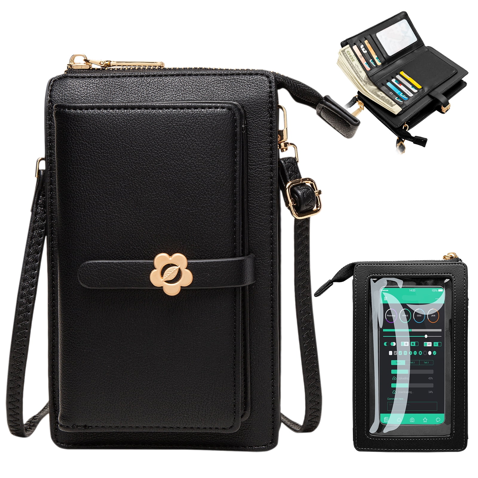 Women PU Leather Crossbody Mobile Phone Bag Mini Purse Wallet Shoulder Pouch Zip