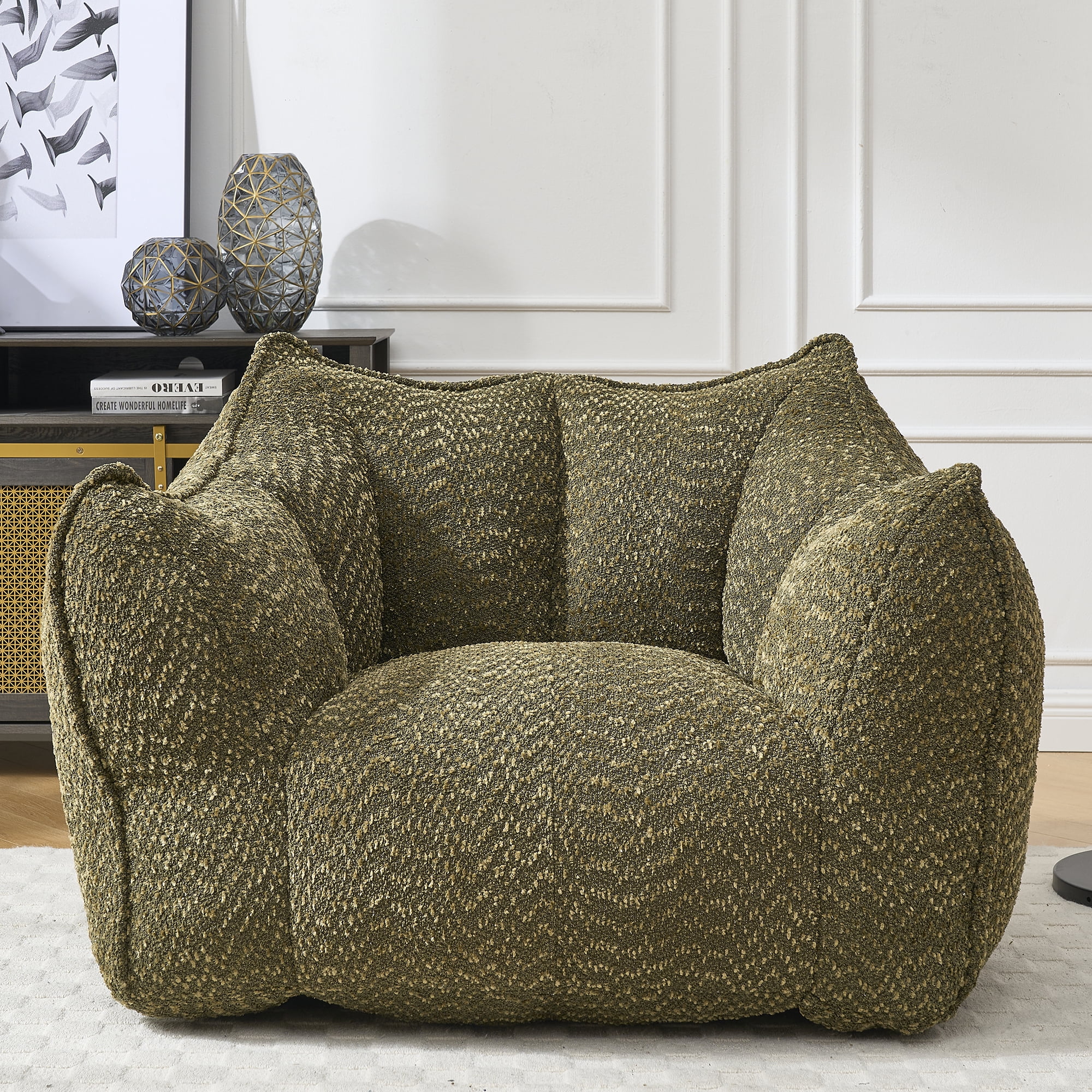 Newest Heavy-Duty Chenille Bean Bag Chair - 2-Person High-Density Foam & Portable Design for Family Entertainment
