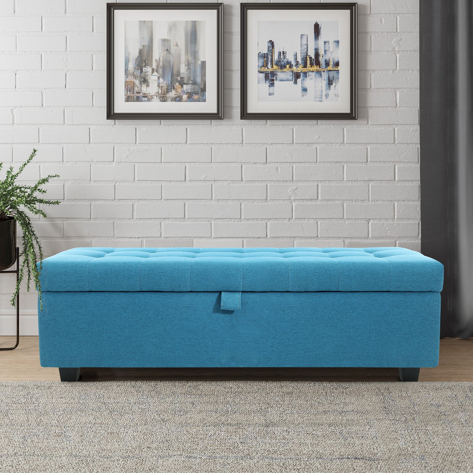 Evantia 51'' Wide Ottoman, Hinges on the back of the ottoman are covered by the same color