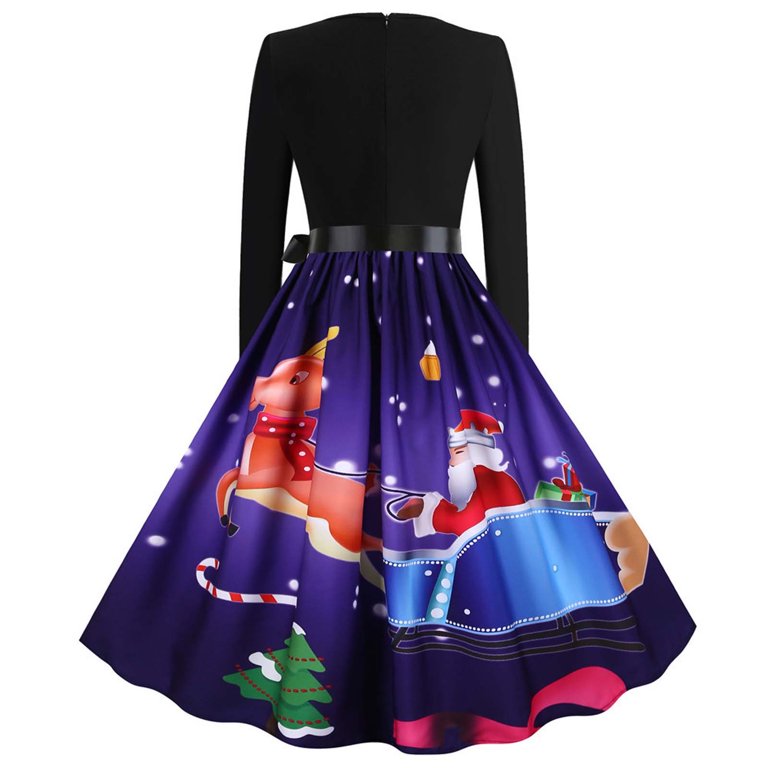 Abcnature Christmas Dress,Women Vintage Long Sleeve 50s Dresses,Xmas  Printed Dress,A-line Retro Cocktail Swing Dress,Elegant V-Neck Christmas  Evening Party Prom Dress,Dress for Women XL - Walmart.com
