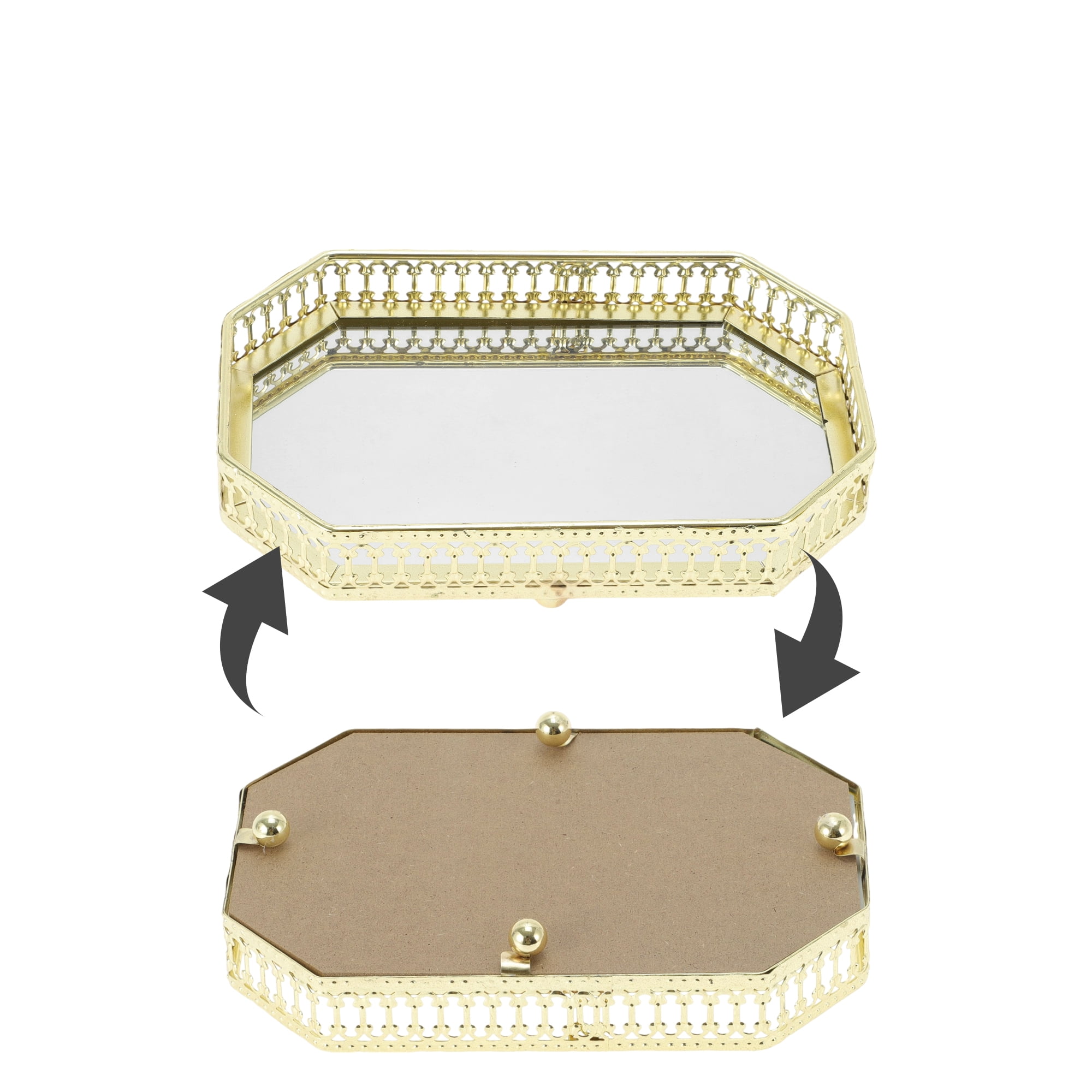 Unique Bargains Mirror Tray Metal Perfume Tray Glass Candle Serving Decorative Tray
