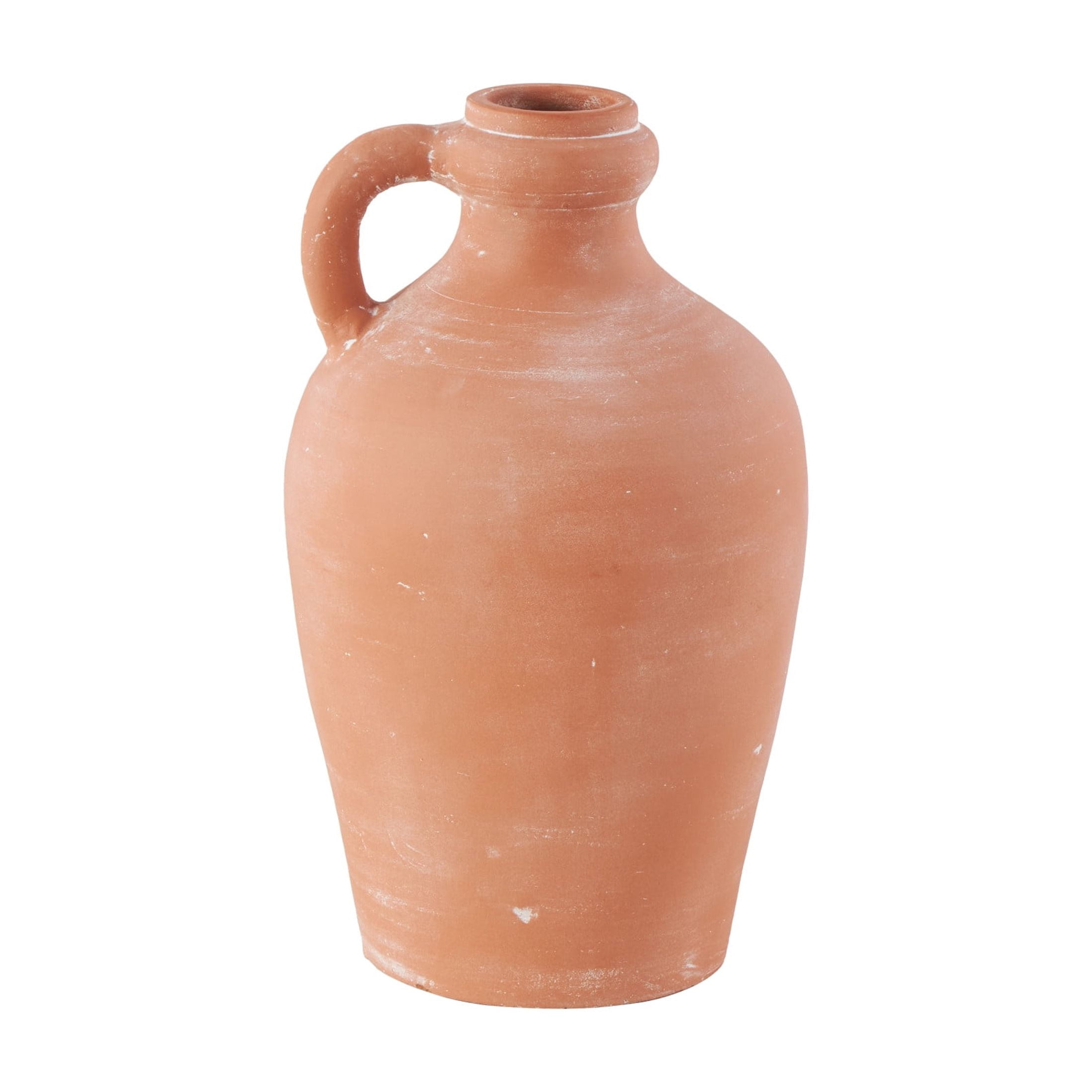 DecMode 15" Terracotta Jug Pink Ceramic Vase with Handle