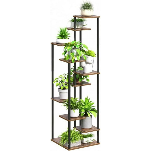 10 Tier  Stand Indoor, Tiered Corner  Shelf Flower Stand for Living Room, Balcony, Patio, Garden, Rustic Brown and Black
