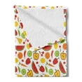 thumbnail image 2 of Food Soft Flannel Fleece Throw Blanket, Cartoon Pattern of Pepper Apple Watermelon Kiwi Carrot Cherry Peas Orange Lemon, Cozy Plush for Indoor and Outdoor Use, 50" x 70", Multicolor, by Ambesonne, 2 of 5