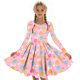 thumbnail image 5 of Vestido de manga larga con cuello redondo para niñas, vestido elástico de manga larga, corte A, estilo patinador con volantes, vestido de recital escolar, vestido de manga larga con cuello redondo par, 5 of 6