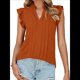thumbnail image 1 of Blusas de para Mujer, Elegantes, Informales, con Mangas con Volantes, Cuello en V, Plisadas, para Negocios, de Verano Naranja y Rojo M, 1 of 9
