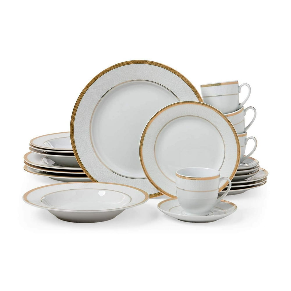 EURO Porcelain 20Piece Dinner Set, 24K Goldplated Luxury Bone China