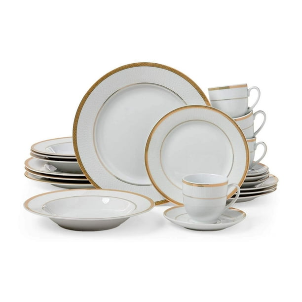 EURO Porcelain 20Piece Dinner Set, 24K Goldplated Luxury Bone China